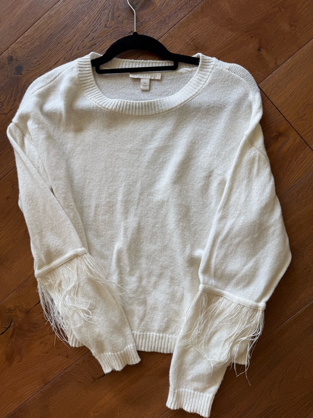 Chelsea & Violet Cream Feather-Trim Crewneck Sweater